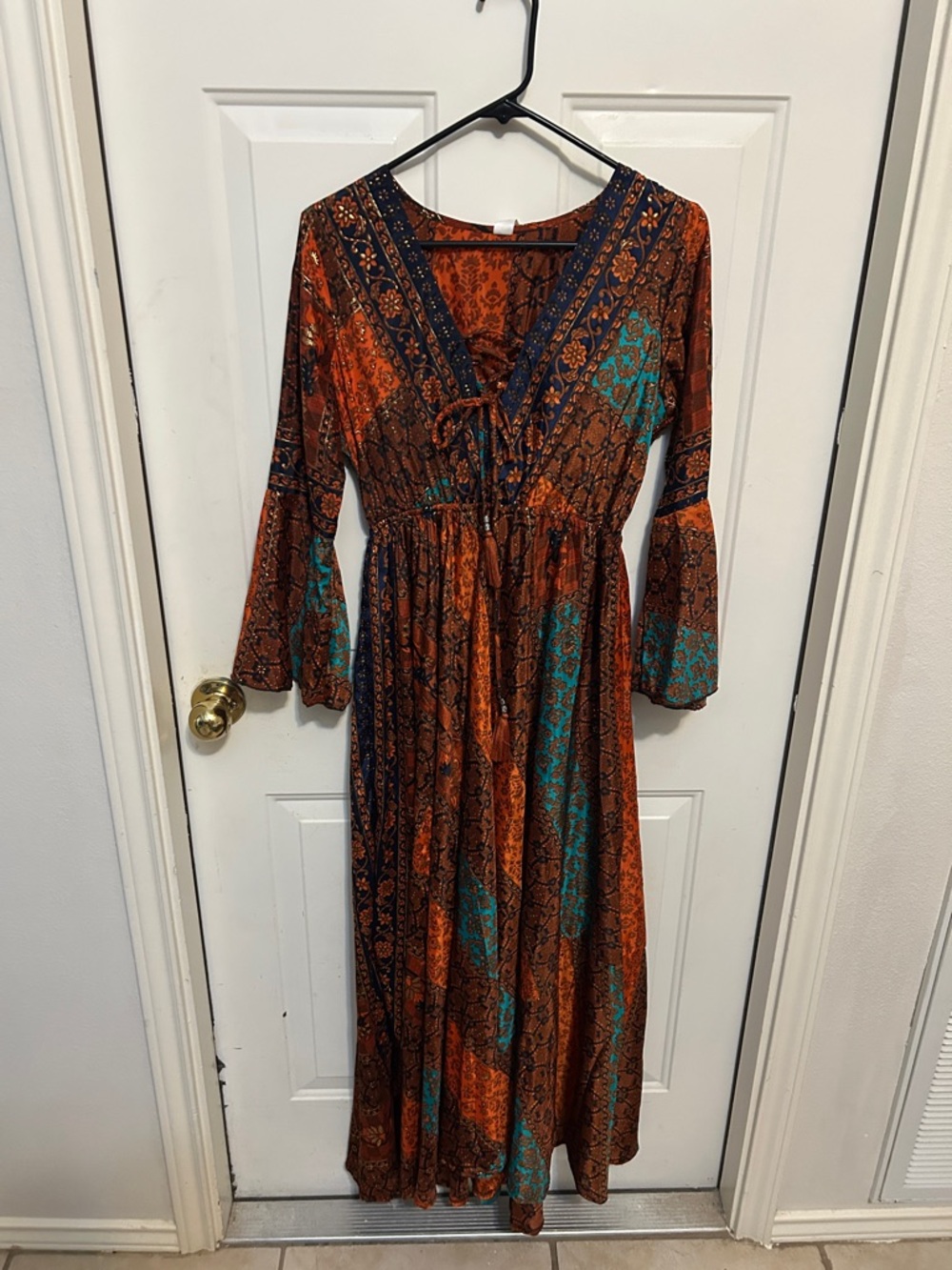 India Boutique Orange & Teal Boho Maxi Dress